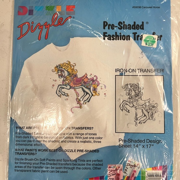 Dizzle Pre-Shaded Fashion Iron On Transfer CAROUSEL HORSE Vintage New - Picture 2 of 3